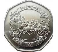 Gibraltar 2008 Coach and Reindeers Unc 7 Side 50p Fifty Pence Coin - Encapsuled Holder in a Pouch Wallet