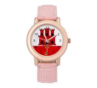 Gibraltar Flag Casual Women's Watch Slim Analog Display Quartz Wrist Watches with Leather Strap