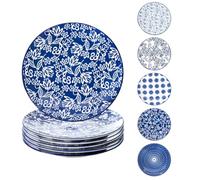 Gibsimi Ceramic Salad Plates Set - 8.5 Inch Kitchen Small Round Dinner - Scratch Resistant Porcelain Microwave Oven Dishwasher Safe - Dishes for Sandwich Dessert Appetizer - Set of 6 - Vintage Blue