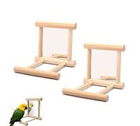 Gibsob 2 Pieces Bird Mirror Toy, Bird Mirror with Perch, Bird Stand with Mirror, Bite Resistant, Sturdy, Funny Exercise Tool, Hook Design, for Bird, Parrot, Cage, African Grey Macaw, Cockatoo