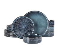 Gibson Elite 12 Piece Matisse Moderna Stoneware Reactive Glaze Plates and Bowls Dishes Dinnerware Set - Cobalt Blue