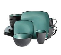Gibson Elite 131172.16R Square Reactive Glaze Stoneware Dinnerware Set, Matte Jade
