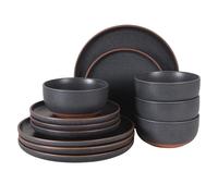 Gibson Elite Abbey Circle 12 Piece (Service for 4) Plates and Bowls Reactive Matte Glaze Dishes Stoneware Ceramic Dinnerware Set - Navy Blue