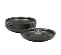 Gibson Elite Beckett 4-Piece 9 Inch Dinner Plate Bowl Set - Reactive Glaze Stoneware - Shallow Serving Pasta Bowls (Blate) - Round Wide-Rim Design - Microwave & Dishwasher Safe - Black
