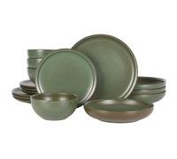 Gibson Elite Beckett Stoneware Matte Reactive Glaze 16 Piece (Service for 4) Plates and Bowls Dinnerware Set - Green