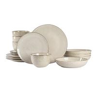 Gibson Elite Matisse Double Bowl Dinnerware Set, Service for 4 (16pcs), Taupe