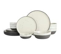 Gibson Elite Rhinebeck Double Bowl Dinnerware Set, Service for 4 (16pcs), White and Black