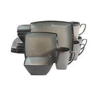 Gibson Elite Tequesta Square Reactive Glaze Stoneware Dinnerware Set, Service for 4 (16pcs), Taupe