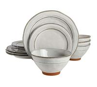 Gibson Elite Terranea Round Reactive Glaze Terra Cotta Dinnerware Set, Service for Four (12pcs), White