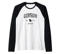 Gibson Georgia GA Vintage Athletic Black Sports Design Raglan Baseball Tee