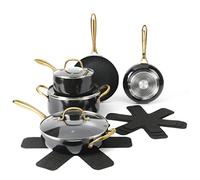 Gibson Home 12 Piece Heavy Gauge Nonstick Induction Aluminum Cookware Set w/Felt Protector - Black with Gold Speckle Interior