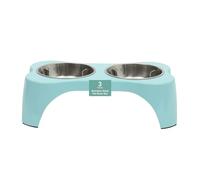 Gibson Home Bow Wow Meow 3-Piece Elevated Dog Bowl Set - Bone-Shaped Raised Feeder with 2 Stainless Steel Bowls for Medium to Large Dogs, Non-Slip, Easy to Clean, Teal