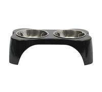 Gibson Home Bow Wow Meow 3-Piece Elevated Dog Bowl Set - Bone-Shaped Raised Feeder with 2 Stainless Steel Bowls for Medium to Large Dogs, Non-Slip, Easy to Clean, Black