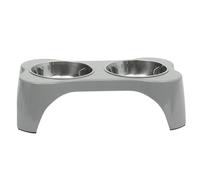 Gibson Home Bow Wow Meow 3-Piece Elevated Dog Bowl Set - Bone-Shaped Raised Feeder with 2 Stainless Steel Bowls for Medium to Large Dogs, Non-Slip, Easy to Clean, Grey
