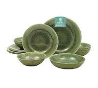 Gibson Home Casper Court 16-Piece Melamine Dinnerware Set - Green Reactive Glaze Look Plates and Bowls, Service for 4 - Top Rack Dishwasher Safe Everyday Dining Set