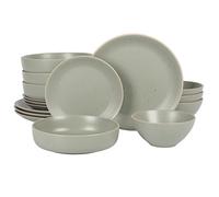 Gibson Home Dinah 16 Piece Double Bowl Stoneware Embossed Speckled Dinnerware Set - Sage Green