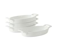 Gibson Home Gracious Dining Oval Au Gratin Baking Dishes, 4-Piece Set - 15 oz Oven Safe Ceramic Small Casserole Dishes with Handles, Microwave & Dishwasher Safe Mini Bakeware, White