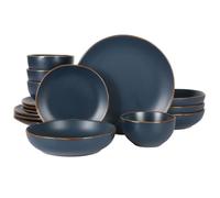 Gibson Home Hazeltine 16 Piece Plates and Bowls Dishes Stoneware Ceramic Dinnerware Set - Navy Blue