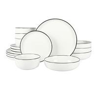 Gibson Home Oslo 16 Piece Porcelain Dinnerware Set, White w/Black Rim