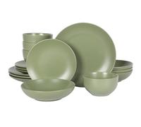 Gibson Home Queenslane 16 Piece Double Bowl Plates and Bowls Dinnerware Sets - Matte Green