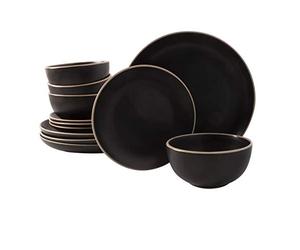 Gibson Home Rockaway Round Stoneware Dinnerware Sets, Service for 4 (12pcs), Black