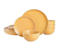 Gibson Home Round Stoneware Rockaway Dinnerware Set, Service for 4 (12pcs), Yellow