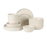 Gibson Home Serenity 16 Piece Modern Porcelain Dinnerware Set for 4, Linen White Plates and Bowls Set, Dinner Plates, Salad Plates, Pasta Bowls, Cereal Bowls