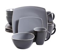 Gibson Home Soho Lounge 16 Piece Soft Square Stoneware Dinnerware Set in Grey Matte