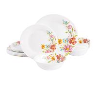 Gibson Home Ultra Break and Chip Resistant Dinnerware Set, Round: Service for 6 (18pcs), Red Floral