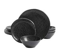 Gibson Home Yoko Round Melamine Dinnerware Set, Service for Four (12pcs), Matte Black