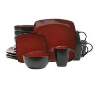 Gibson Soho Lounge 61220.16RM Square Reactive Glaze Stoneware Dinnerware Set, Red
