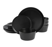 Gibson Soho Lounge Sofia Coupe Dinnerware Set, Service for 4 (12pcs), Black