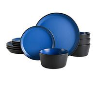 Gibson Soho Lounge Sofia Coupe Dinnerware Set, Service for 4 (12pcs), Matte Blue