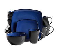 Gibson Soho Lounge Square Reactive Glaze Stoneware Dinnerware Set, Service for 4 (16pc), Sapphire