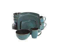 Gibson Soho Lounge Square Reactive Glaze Stoneware Dinnerware Set, Service for 4 (16pc), Teal
