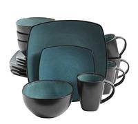 Gibson Soho Lounge Square Reactive Glaze Stoneware Dinnerware Set, Service for 4 (16pc), Teal/Black Tutone