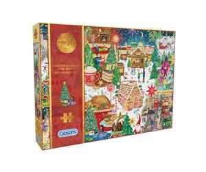Gibsons Christmas Around The World 500 Piece Jigsaw Puzzle Special Gold Edition Winter Festive Spirit Shopping Christmas Tree Food Treats Sustainable Jigsaw Great Gift for Adults Teens Gibsons Games