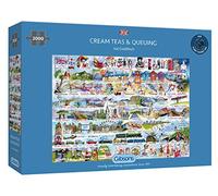 Gibsons Cream Teas & Queuing 2000 Piece Jigsaw Puzzle for Adults & Older Teens - Challenging, British Nostalgia Theme, Val Goldfinch, Sustainable Premium 100% Recycled Durable Board | Great Gift