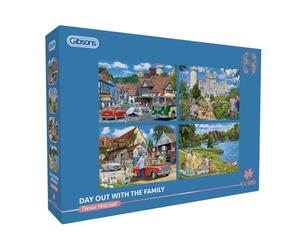 Gibsons Day Out with the Family 4 x 500 Piece Jigsaw Puzzle Set for Adults - Nostalgic British Scenes by Trevor Mitchell - Relaxing Countryside Collection - Premium Multi-Box Puzzle Gift