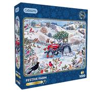Gibsons Festive Farm 1000 Piece Jigsaw Puzzle for Adults - Nostalgic Winter Village Scenes Artwork by Lucy Grossmith, Premium Sustainable Puzzle Made in the UK/EU - Great Gift
