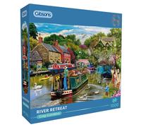 Gibsons River Retreat 1000 Piece Jigsaw Puzzle Beautiful Colourful Artwork Canal Boats Nostalgic Sustainable Jigsaw Puzzle for Adults Teens Premium 100% Recycled Board Great Gift | Gibsons Games