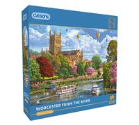 Gibsons Worcester from the River 500 Piece Jigsaw Puzzle for Adults - River Cruise, Nature & Architecture Scene Artwork by Steve Crisp, Premium Sustainable Puzzle Made in the UK/EU - Great Gift