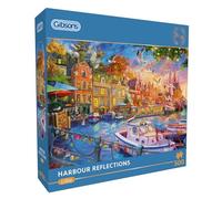 Gibsons Harbour Reflections 500 Piece Jigsaw Puzzle for Adults - Romantic Sunset Blaze Sky & Boats Gently Swaying - Artwork by Liliia Artbeat - Premium Sustainable Puzzle Made in UK/EU