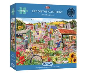 Gibsons Life on the Allotment 1000 Piece Jigsaw Puzzle for Adults - Summer Harvest Village Scene by Janice Daughters - Relaxing Countryside Puzzle - Premium Sustainable UK/EU Made