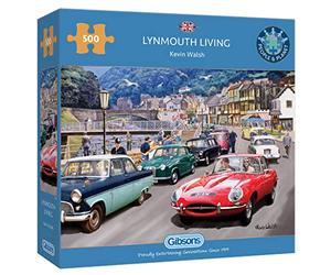 Gibsons Lynmouth Living 500 Piece Jigsaw Puzzle for Adults - Vintage Car Show Scene in Devon by Kevin Walsh - Classic British Motoring Artwork - Premium Sustainable Puzzle Made in the UK/EU