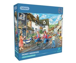 Gibsons Merry Midwives 1000 Piece Jigsaw Puzzle for Adults - Heart-Warming Village Community Scene by Fiona Osbaldstone - Premium Sustainable Puzzle Made in the UK/EU