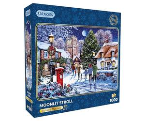 Gibsons Moonlit Stroll 1000 Piece Jigsaw Puzzle for Adults - Beautiful Festive Village Scene Artwork by Richard Macneil, Premium Sustainable Puzzle Made in the UK/EU - Great Gift