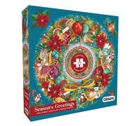Gibsons Seasons Greetings 500 Piece Circular Jigsaw Puzzle for Adults Colourful Christmas Wreath Festive Decoration Artwork | Sustainable Premium 100% Recycled Board Great Gift Gibsons Games