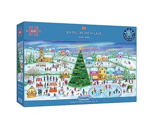 Gibsons Skating in the Village | 636 Piece Jigsaw Puzzle | Panoramic Christmas Puzzle | Sustainable Jigsaw Puzzle for Adults | Premium 100% Recycled Board | Great Gift for Adults