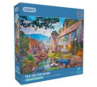 Gibsons Tea on the River 1000 Piece Jigsaw Puzzle for Adults Colourful Countryside Village Scene Eco-Friendly Puzzle Made from 100% Recycled Board Premium Gift for Puzzle Lovers